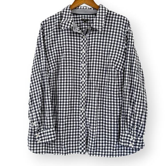 Talbots Gingham Plaid Shirt Navy Button Plus Size 2X White Check Preppy Nautical - Picture 1 of 8